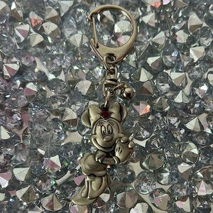Disney keychain Silver Minnie Mouse Keychain clip on metal charm bag red jewel